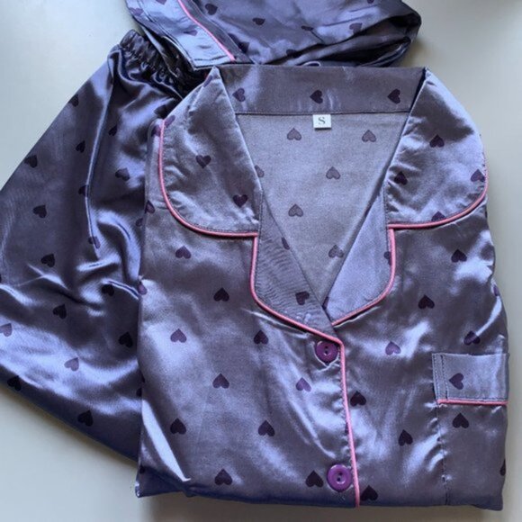 Purple Heart Print Satin PJ Set - Picture 5 of 7